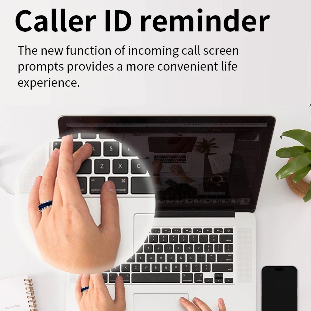 حلقة ذكية رفيعة للغاية وخفيفة الوزن، شاشة عرض متعددة الوظائف، معدل ضربات القلب، النوم، الصحة، معرف المتصل، تذكير، كشف الحركة، مقاوم للماء