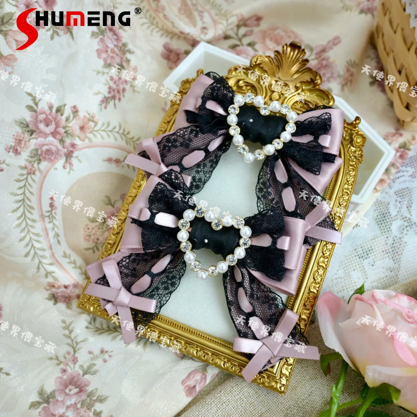 japanese-mines-style-mass-production-sweet-cute-girl's-headwear-lace-bow-heart-beaded-hair-clips-kawaii-lolita-hair-accessories