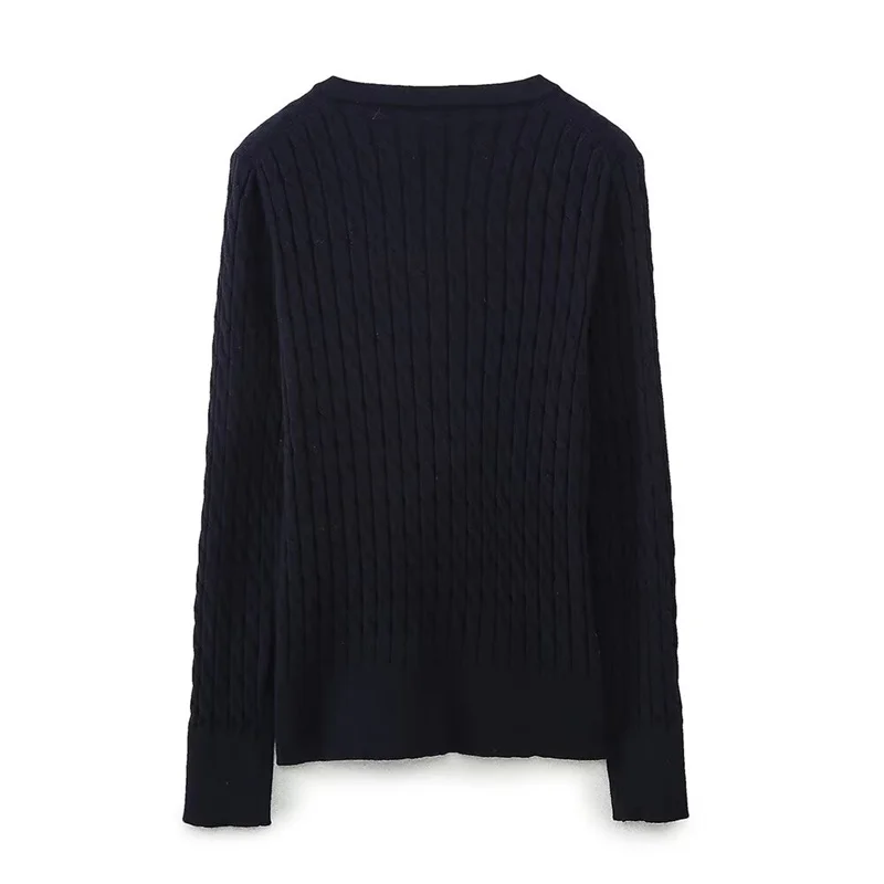 KEYANKETIAN 2024 Autumn New Women's Navy blue V-Neck Vertical Texture Sweater Simple style Long Sleeve Basic Slim Pullover Top