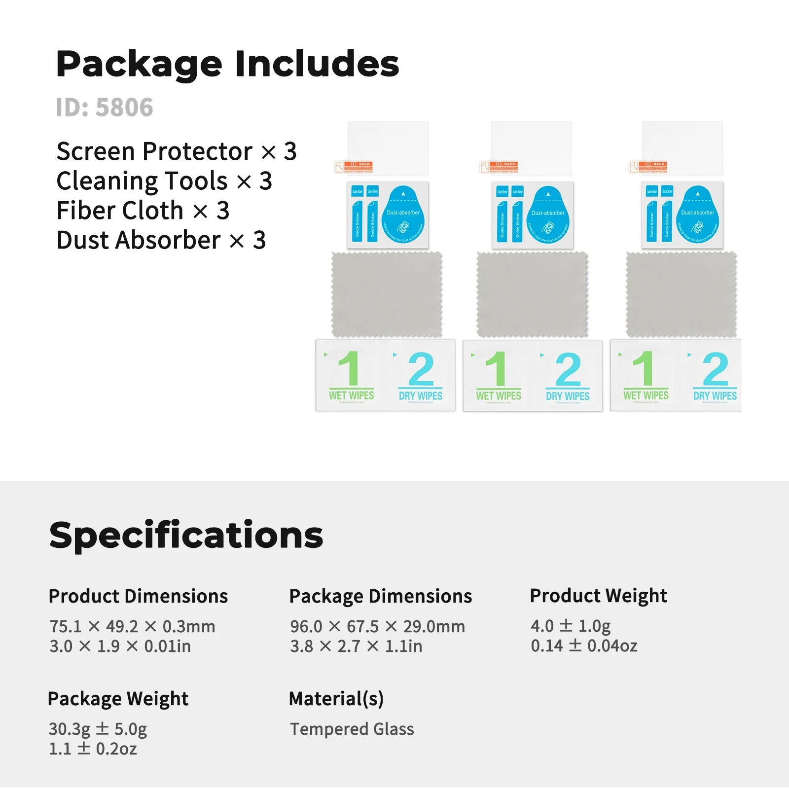 SmallRig 3Pack Screenprotector voor Canon PowerShot V1 / G7X III Ultradunne beschermhoes van gehard glas, 2.5D ronde rand, antikras
