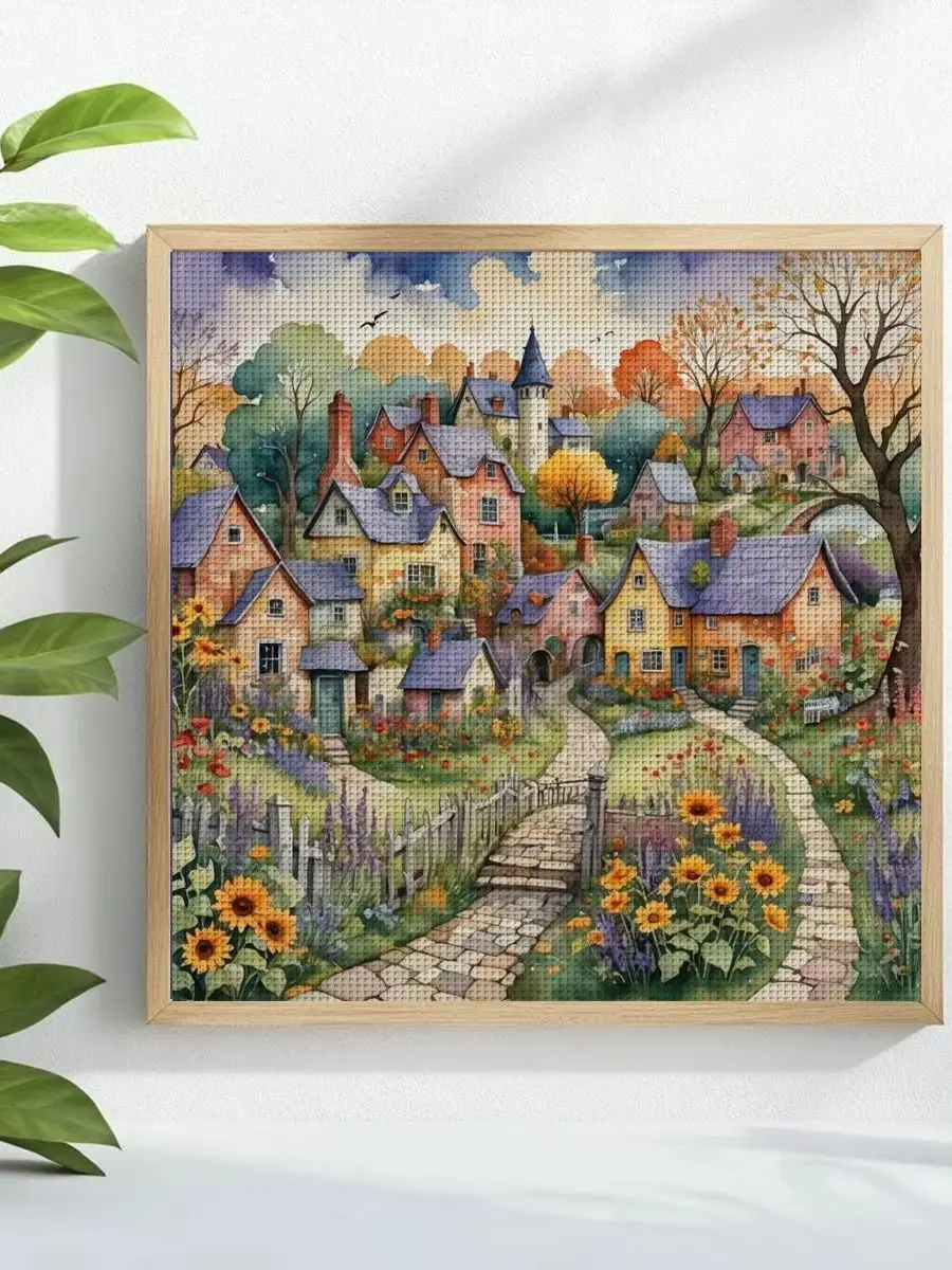 1 Stück 30x30 cm/11,8 Zoll Herbsttag Gestempeltes Kreuzstich-Set DIY-Kit 11/14/16CT DIY-Stickset DIY-Kreuzstich-Set – Detail 1