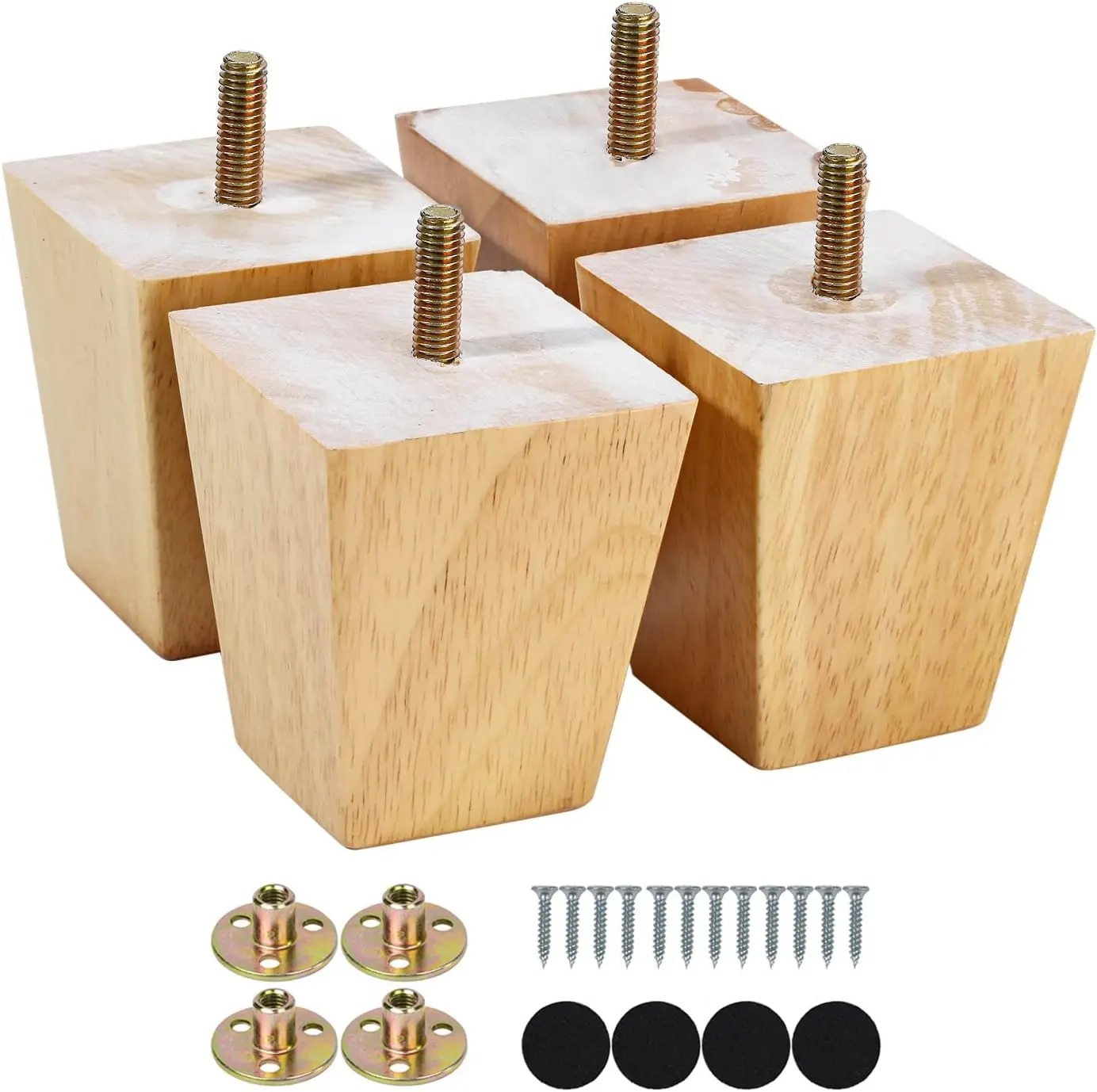 

3 Inch Furniture Legs Pre-drilled M8 Bolt Replacement Sofa Couch Feet Set of 4 Square Tapered Solid Wood Screw in