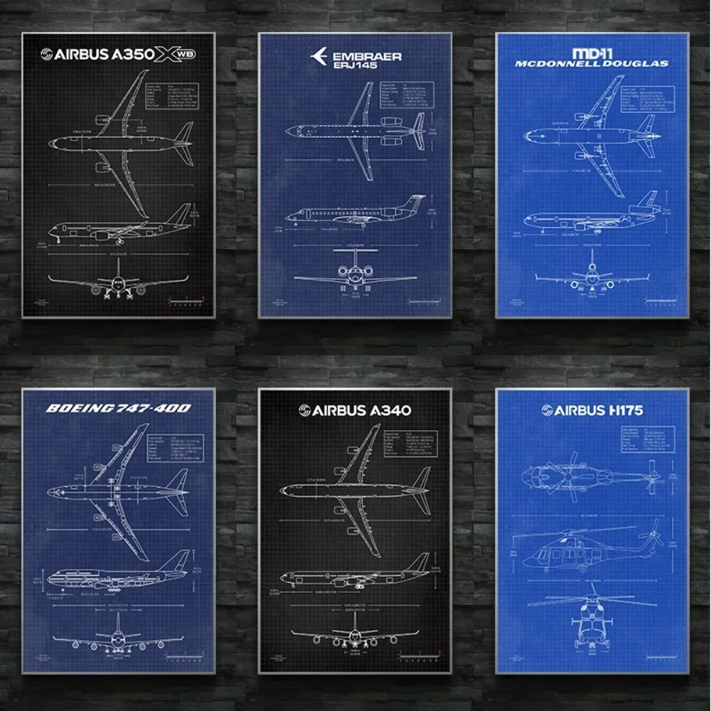 Air Force Plane Airbus A-340 B-747 Patent Prints Airplane Poster Fighter Blueprint Canvas Painting Wall Art Pictures Home Decor