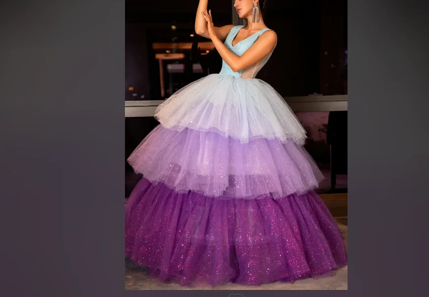 Manakou-Robe de Soirée Bouffante Violette Transparente, Pré-Vente
