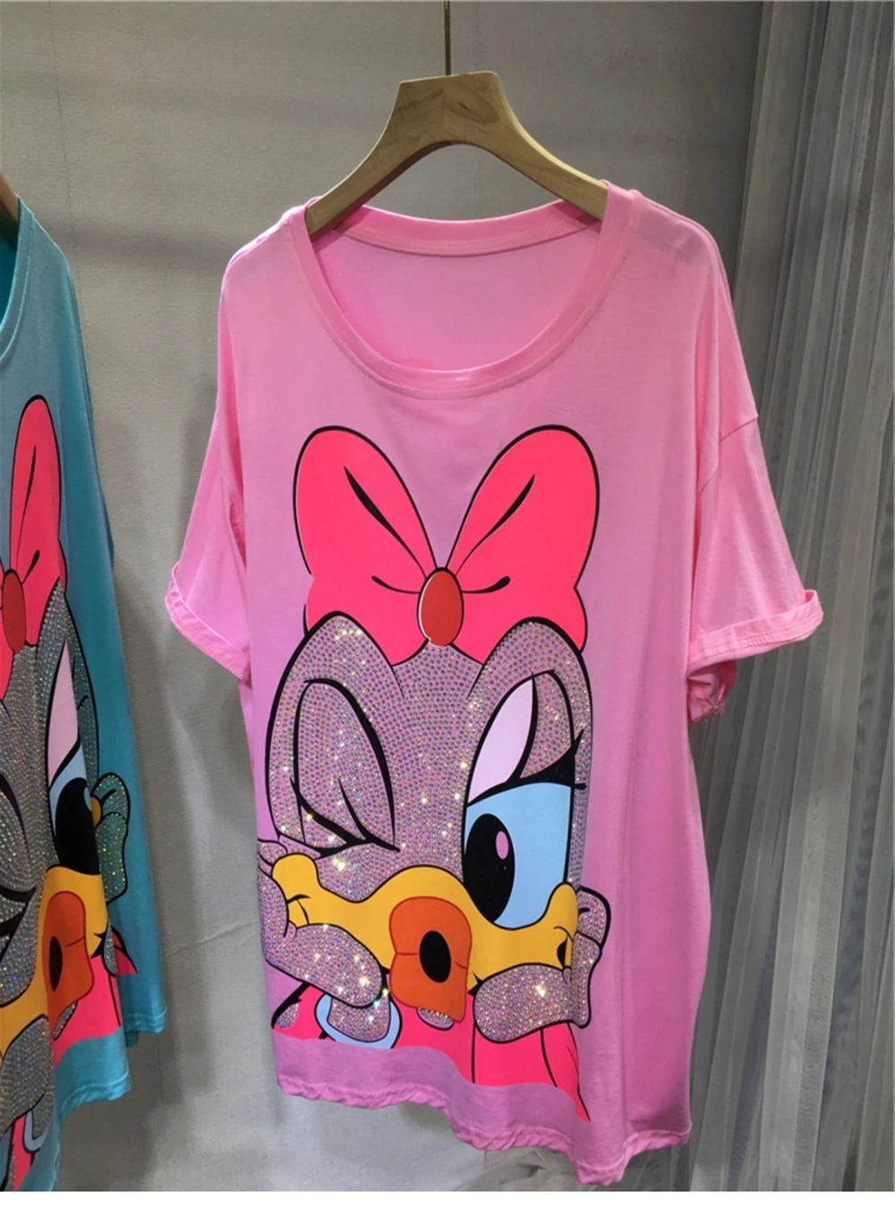 

Футболка больших размеров с коротким рукавом, украшенная стразами, свободного кроя, с принтом животных и надписями, для женщин