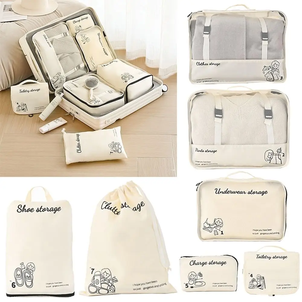 Beige Reis Organizer Opbergtas Multi-Size Multifunctionele Koffer Subpakket Tas Dacron Opvouwbare Zichtbare Inpaktas