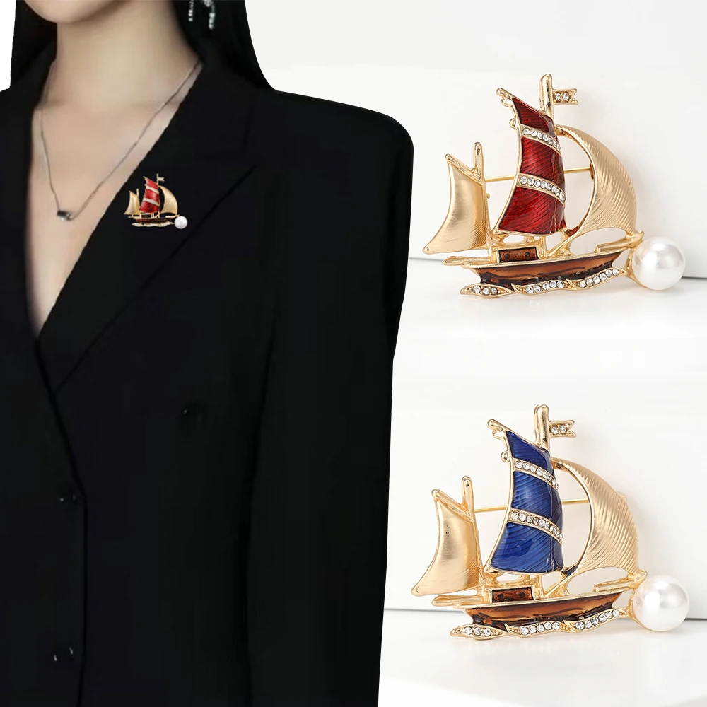 خمر المينا الأزرق المراكب الشراعية دبابيس الكاريبي القراصنة السفينة التلبيب دبوس للرجال النساء الملابس الفاخرة اكسسوارات مجوهرات #2