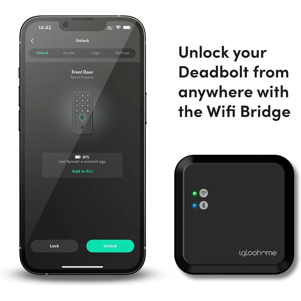 Pacote Smart Deadbolt Go (DBX2 Matte Black) e Bridge WiFi - Controle suas fechaduras remotamente com o aplicativo móvel (iOS/Android) e Ale