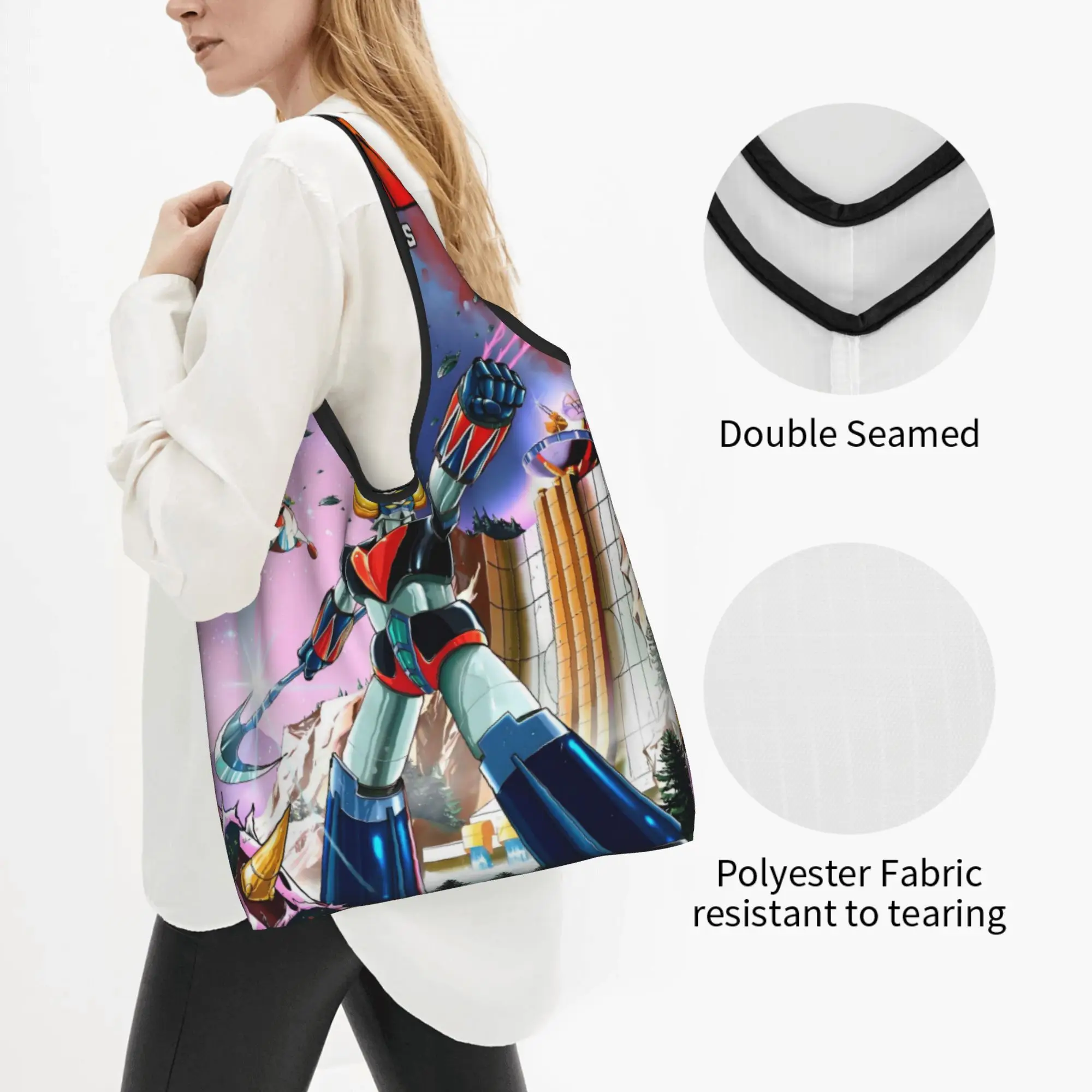 Kawaii Comic G-Grendizeres Manga Shopping Tote Bags Portable Manga Grocery Shopper Shoulder Bag