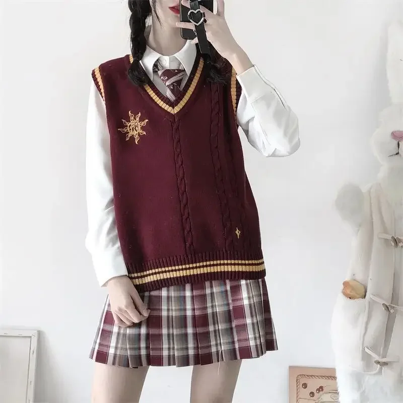 College Style New JK Autumn Winter Sweater Vest Female Student Korean Loose Embroidered Sweater Jk Uniform