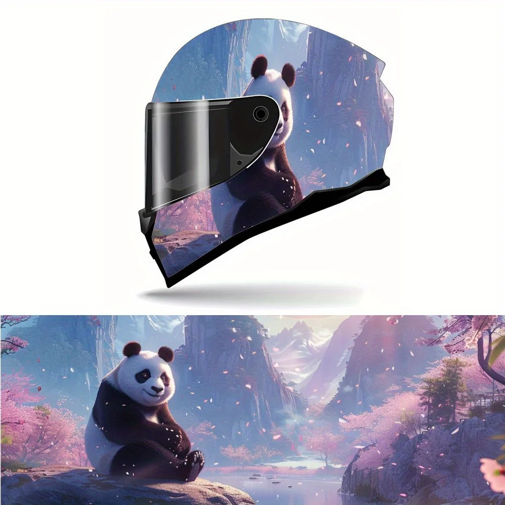 

Panda by Sakura Lake PVC Motorcycle Helmet Vinyl Wrap, Self-Adhesive Waterproof Sticker, Anti-Scratch Decorative Film for Full F