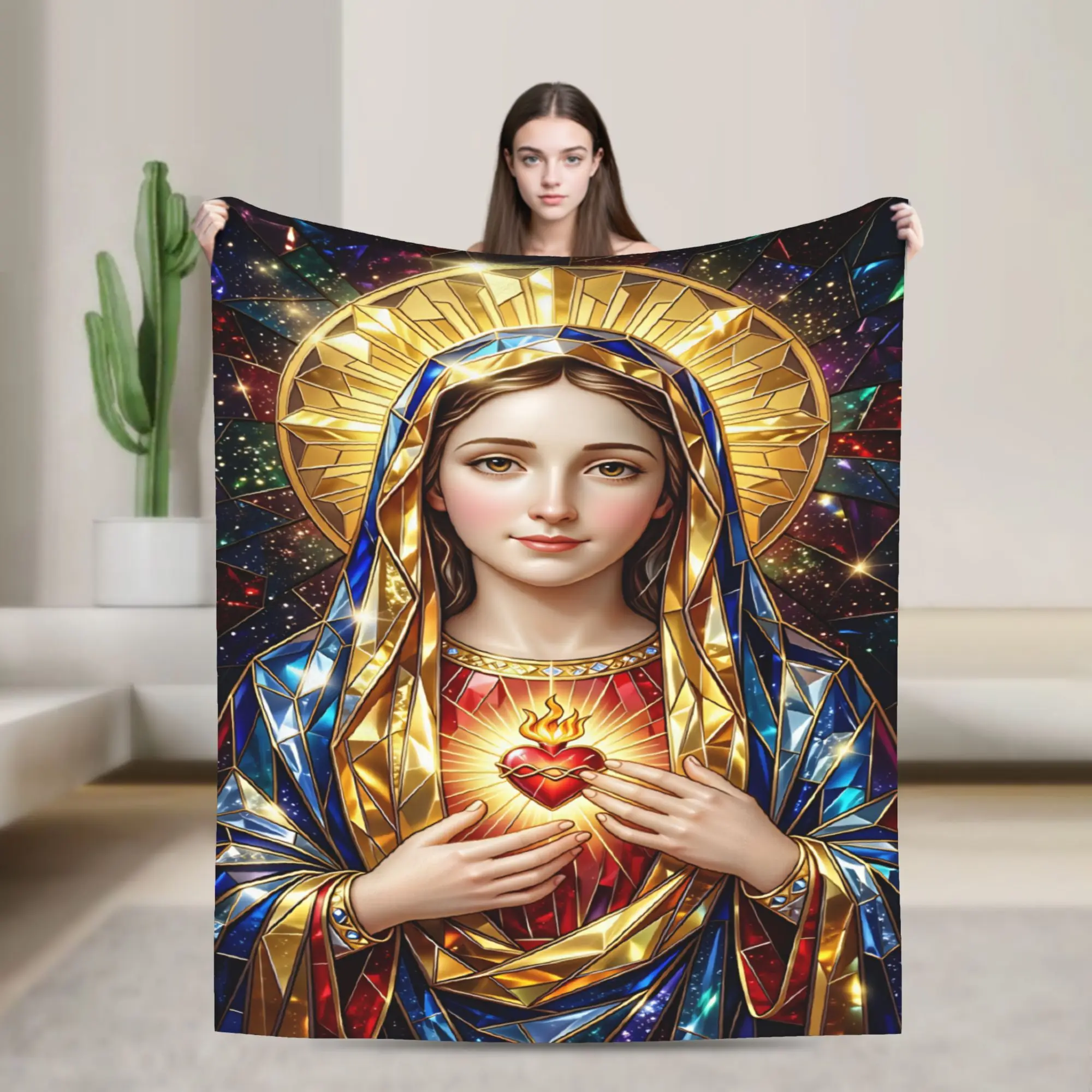 Immaculate Heart Of Mary Portrait Flannel Blanket Girl  Soft Comfy Throw Blanket Autumn Home Decor Bedspread Sofa Bed Cover