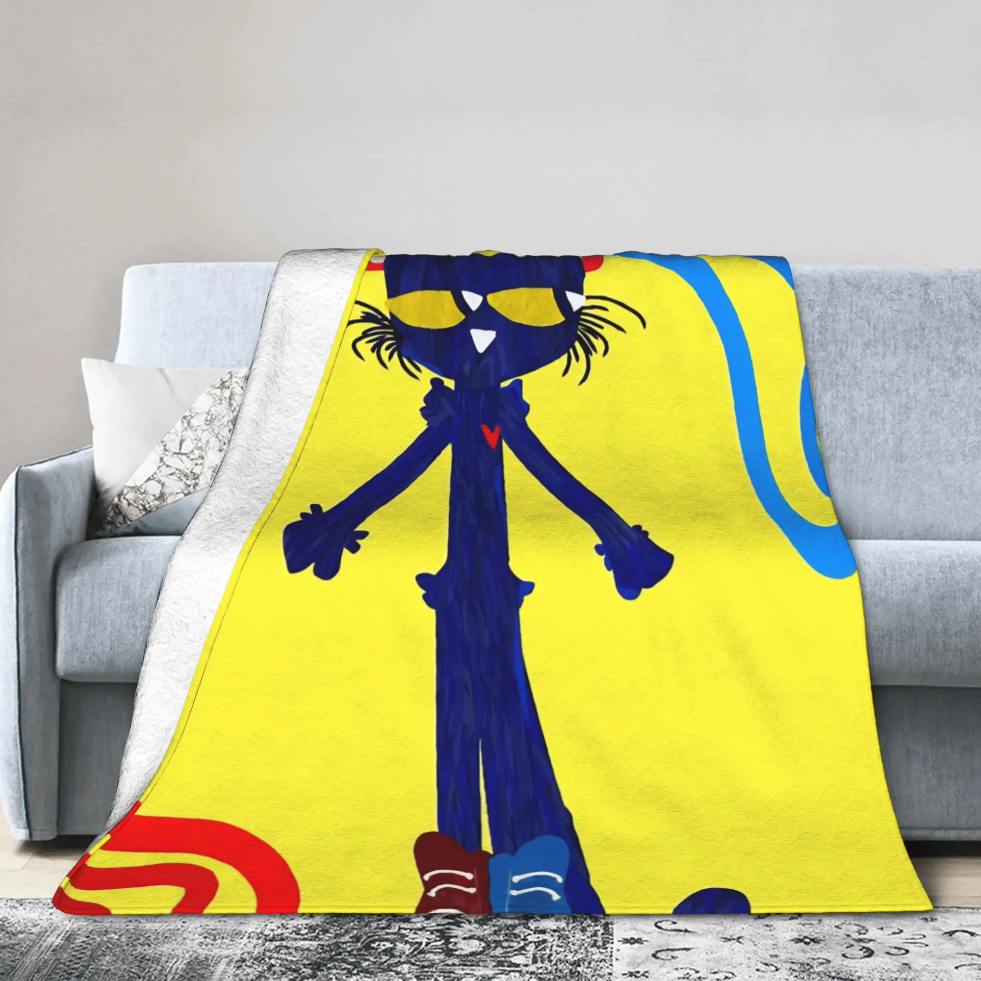 Pete The Cat Cartoon Blanket Flannel Textile Decor  Breathable Super Soft Throw Blanket for Home Outdoor Rug Piece