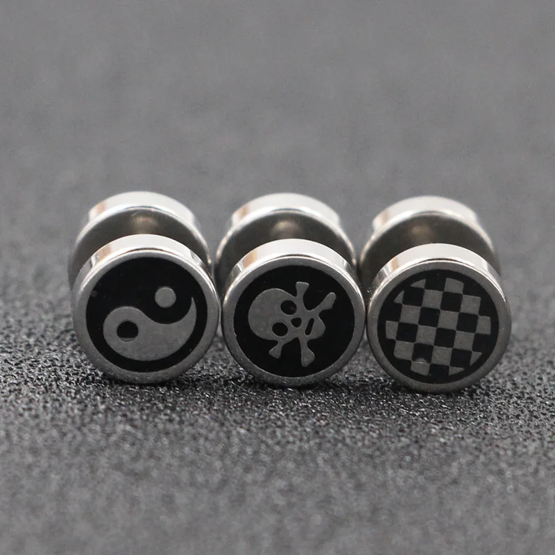 1Pair Stainless Steel Tai Chi Skull Barbell Dumbbell Screw Studs Earrings for Men/Women New Pop Punk Gothic Ear Jewelry