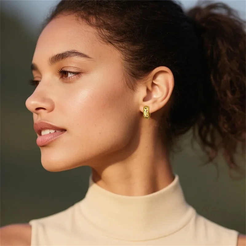 

Classic 925 Sterling Silver Golden Star Hoop Earrings Colored Zirconium Earrings For Women Fine Party Jewelry