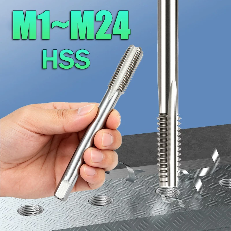1pcs HSS Machine Plug Tap Metric Screw Tap Drill Thread Tool Spiral Point Straight Fluted M1-M24 for Hand and CNC Machining