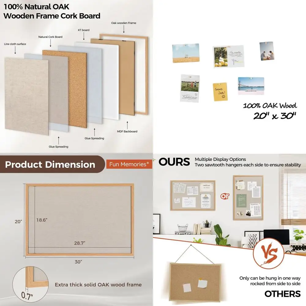 

Доска для заметок из пробки в дубовой раме 20x30, настенная, для дома, школы и офиса