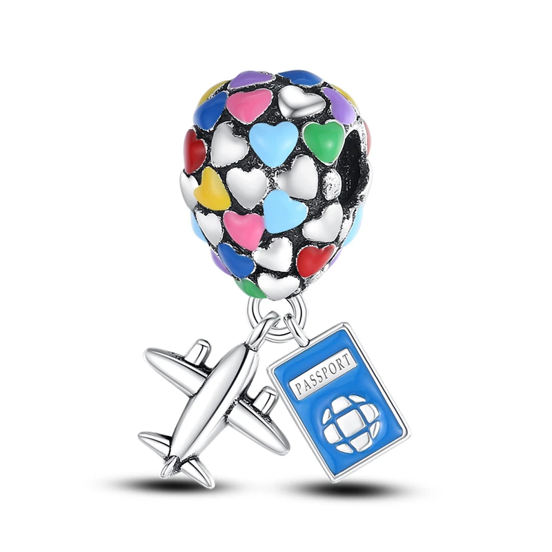 

Stylish 925 Sterling Silver Colorful Balloon Airplane Passport Charms Bead Fit Original Bracelet DIY Women Valentine's Day Jewel