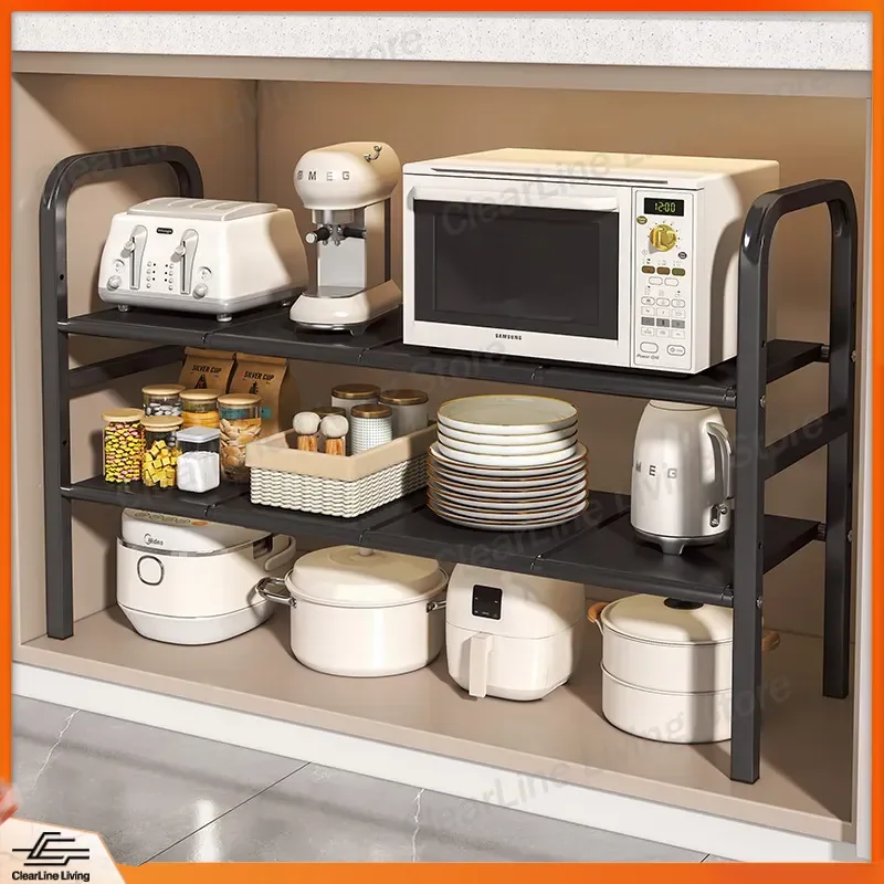 Retractable Kitchen Sink Rack for Cabinets Multi Layer Pot Storage Organizer Space Saving Adjustable Dish Rack for Pots Pans