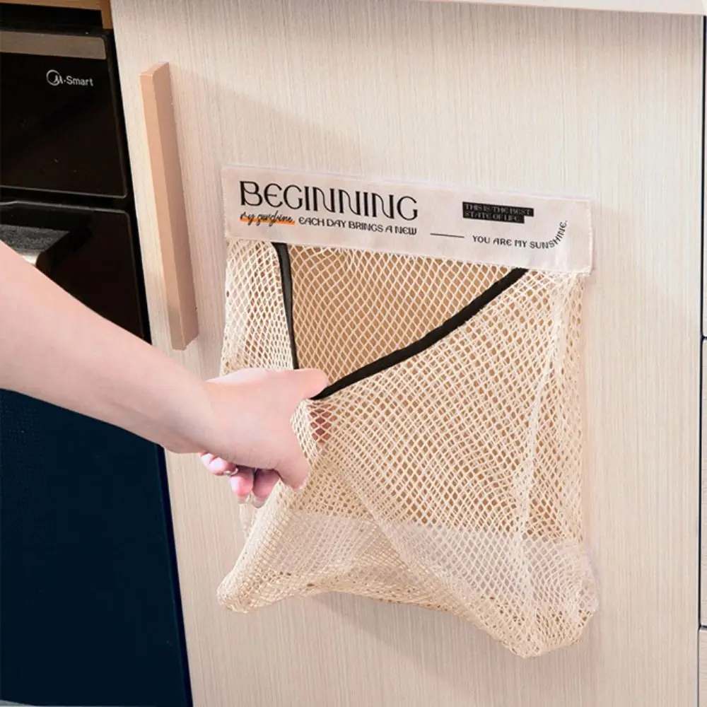 New Reusable Kitchen Hanging Mesh Bag Wall Mounted Large Capacity Fruit Vegetable Storage Net Bag Polyester Storage Bag