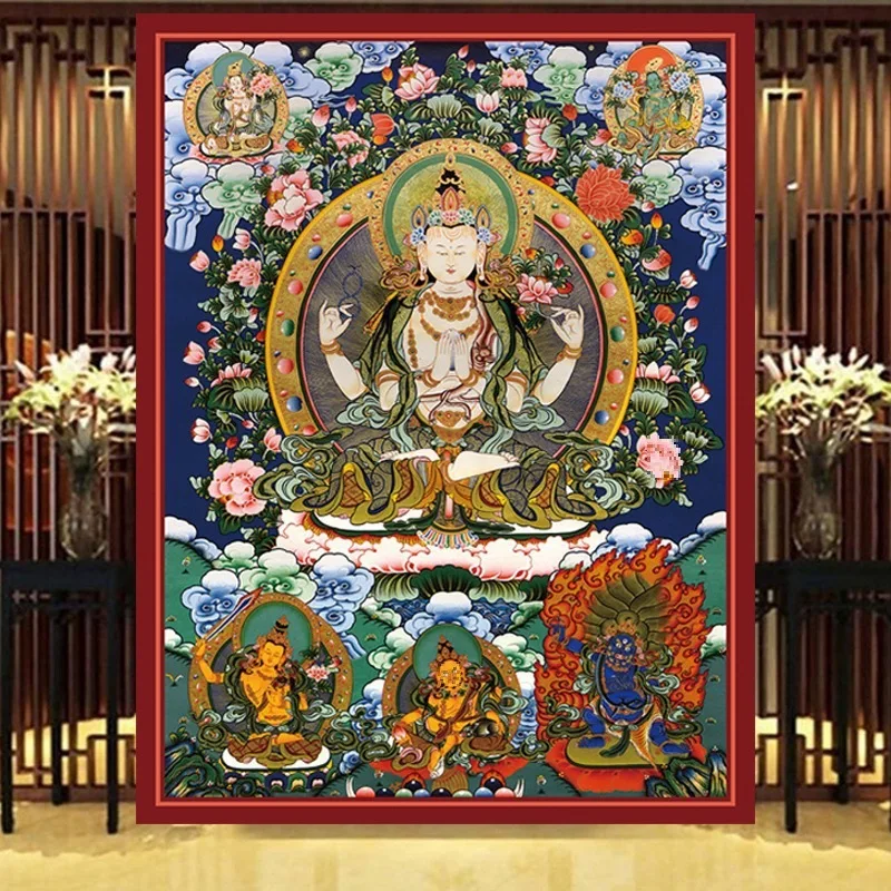 wall covering, entrance murals, Buddhist hall, Huang Guanyin Buddha statue, temple, Baidu mother Tibetan style, Chuangkai