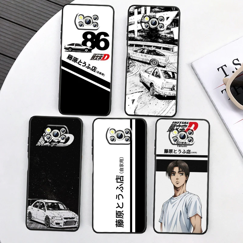 Cool Cute Initial D For Xiaomi Mi Poco F5 F4 F3 X6 X5 X4 X3 M6 M5 M5S M4 M3 C65 Pro GT NFC 5G Black Soft Phone Case