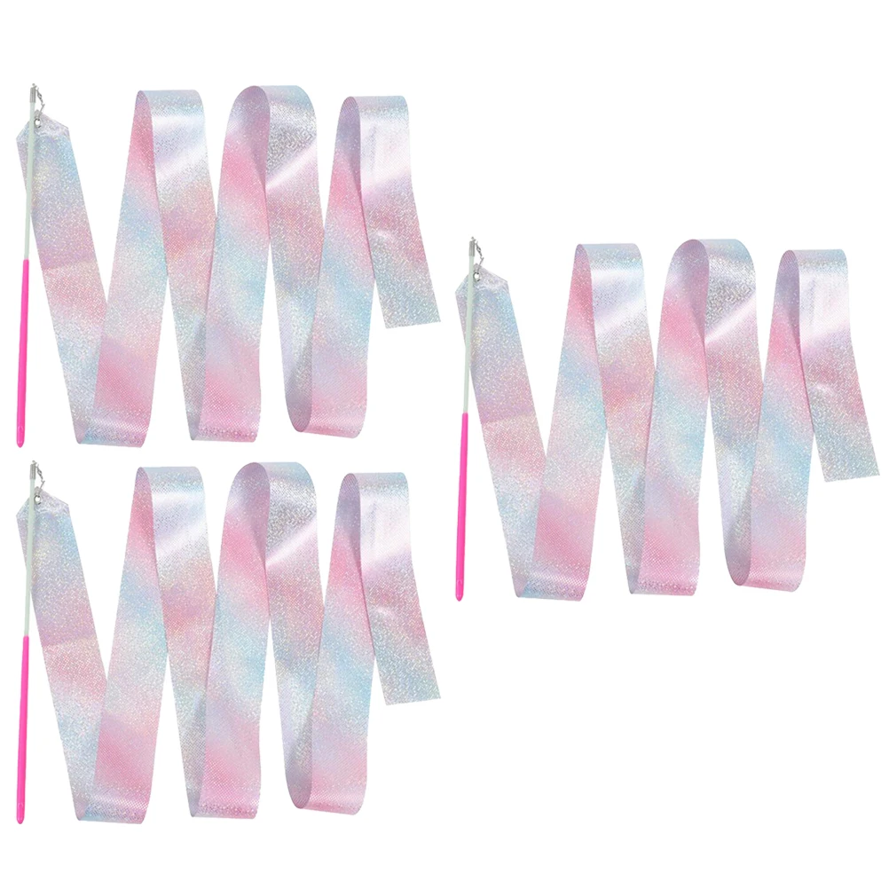 

3pcs Fitness Gymnastics Dance Ribbon Gymnastic Training Ribbons Artistic Performance Streamers For Adults Bright Color Reusable
