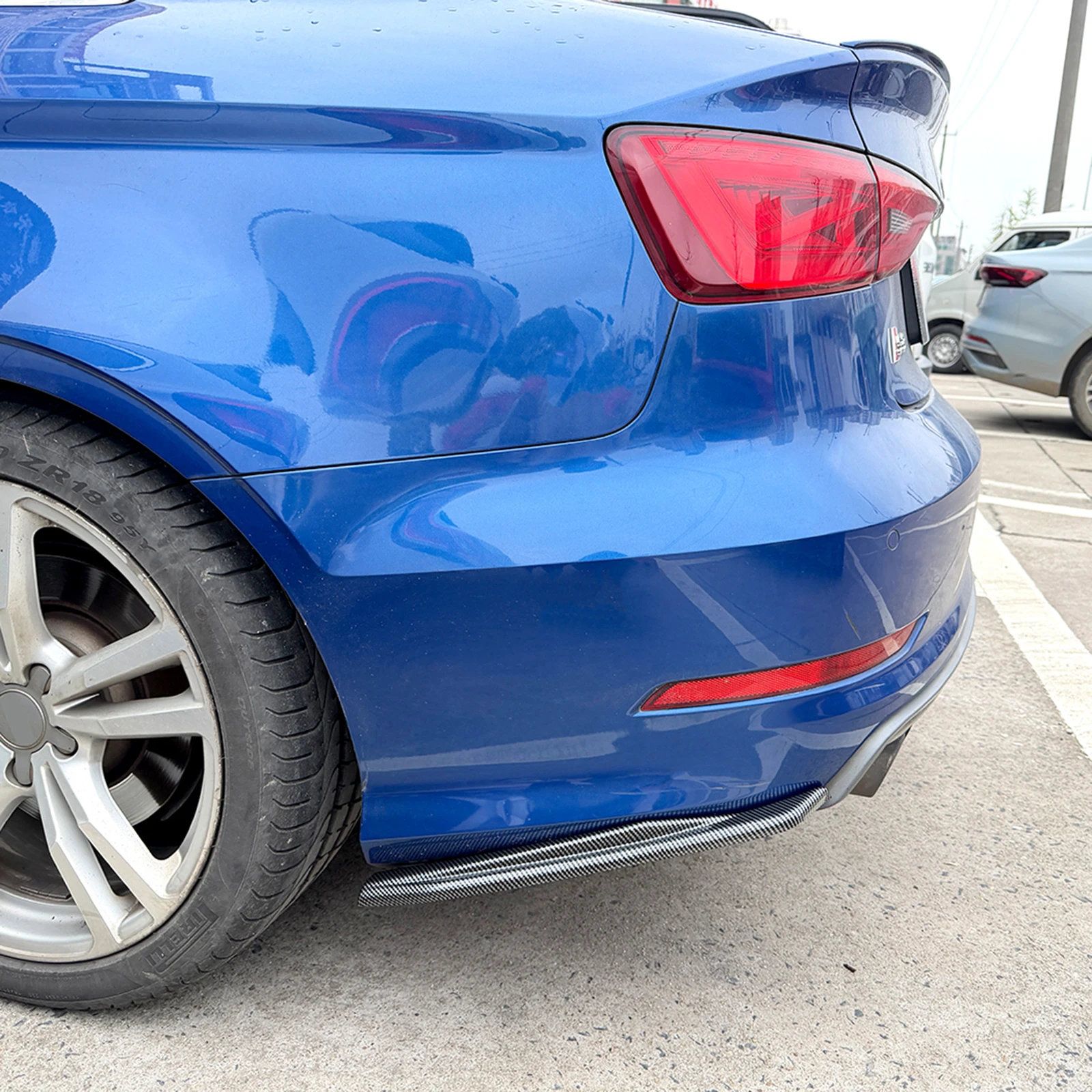 

Для Audi A3 S3 8V Sline 2013-2016 Седан 4-дверный: Накладка на задний бампер, боковой спойлер, крышка воздухозаборника, глянцевый черный/под карбон, сплиттер-канард