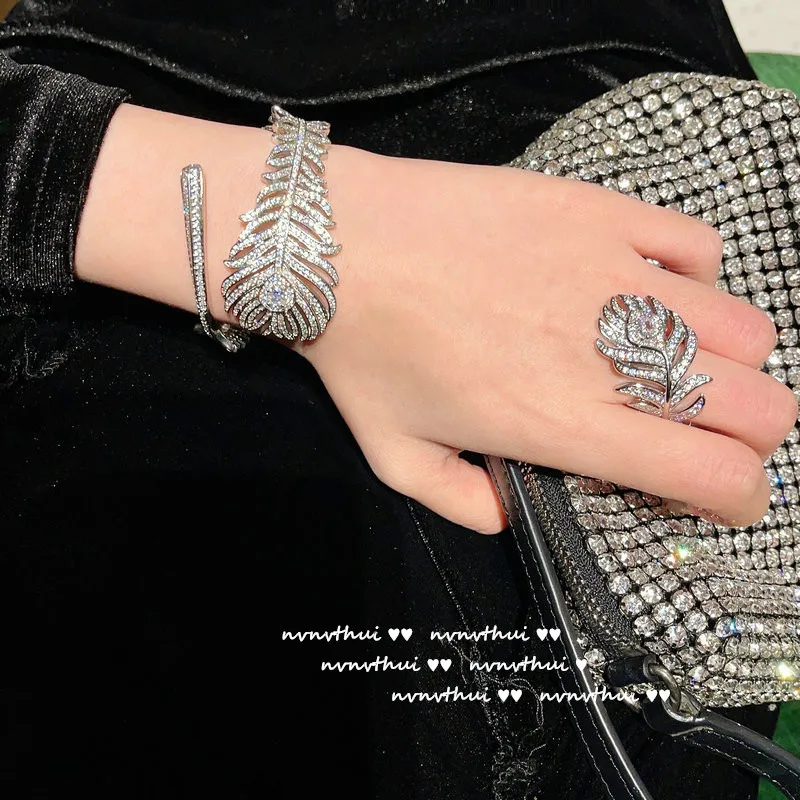 ZLIDIN Honey Water Droplets Gem Bracelet is Nearly 18 K Gold Plated Bright Tears Feathers Zircon Ring Set