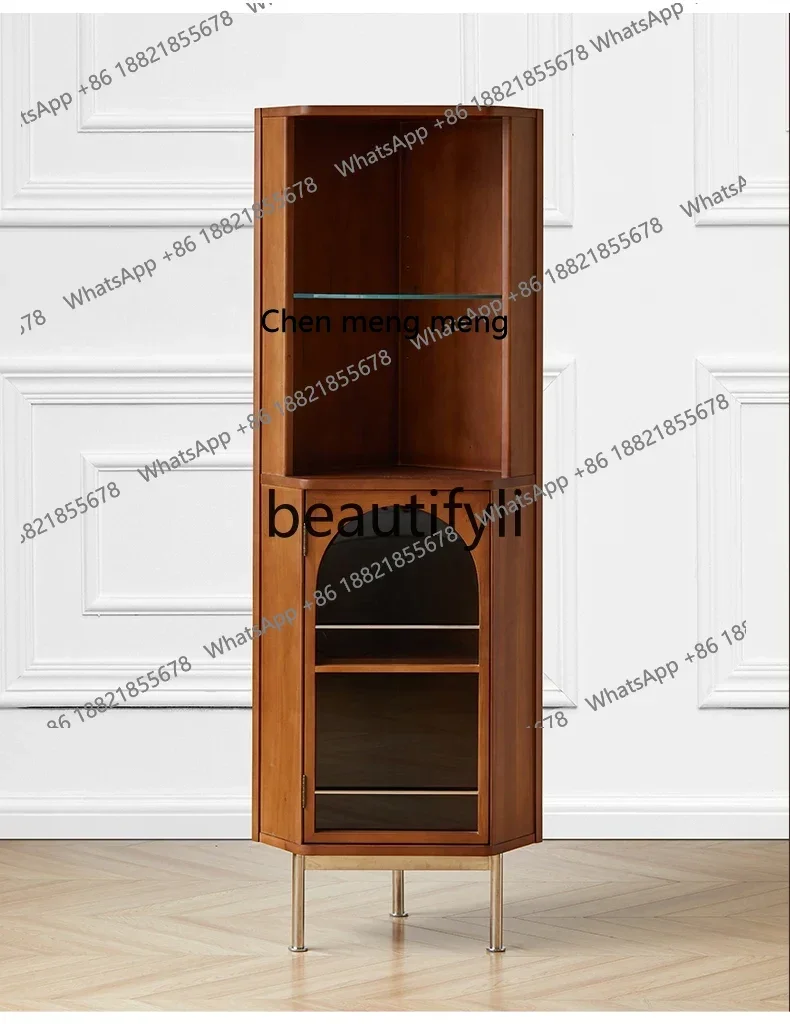 

Retro style solid wood corner cabinet small apartment living room sofa side cabinet retro bedroom storage locker