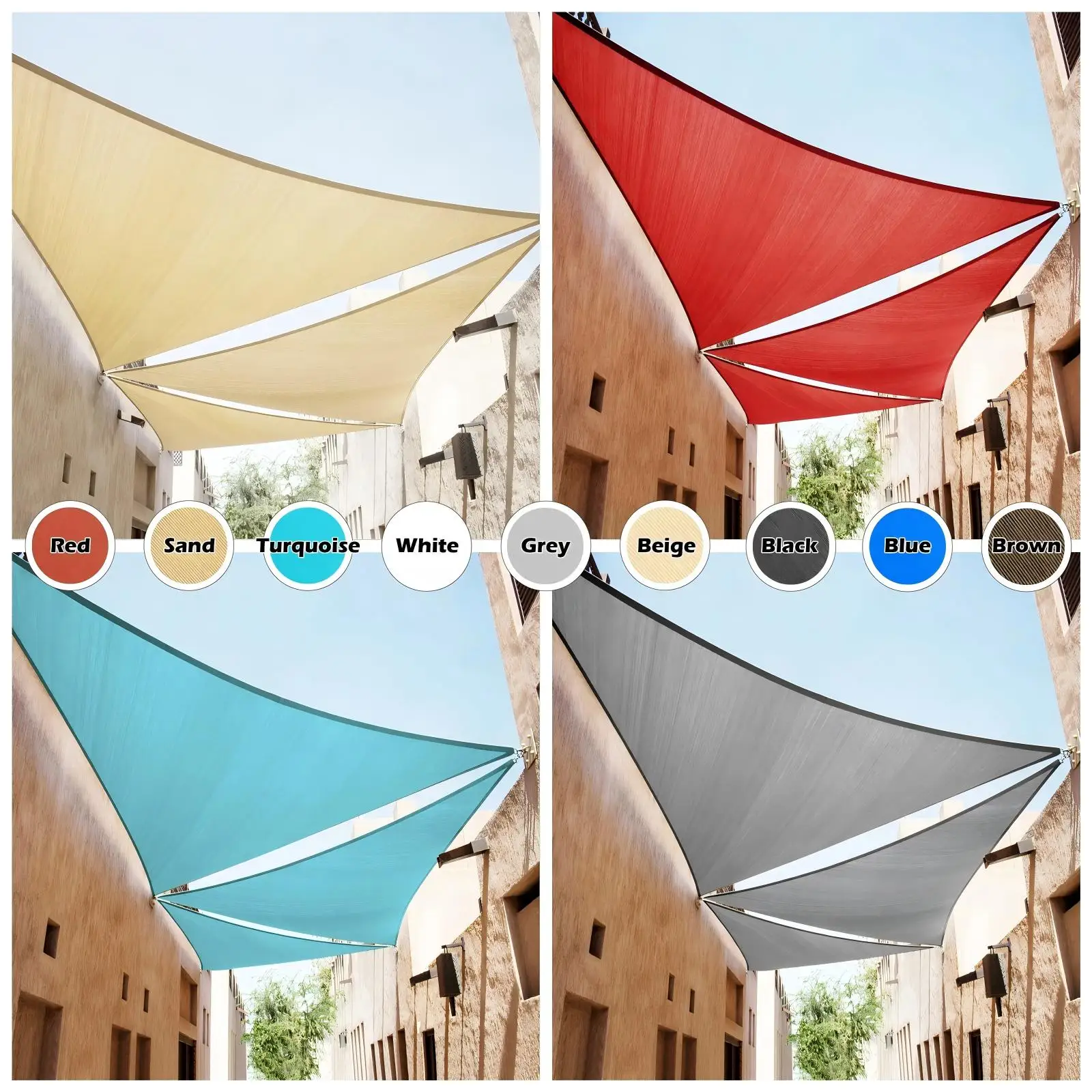 Dreieckiges Schattenzelt, UV-Schutz, mit Befestigungssets für Terrasse, Pool, Strand, Garten, Sonnenschutzzelt – Detail 5