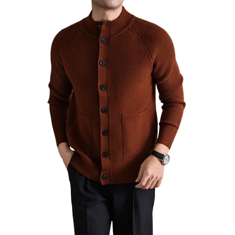 2026 신상 가을 겨울 남성용 포켓 스탠드 칼라 가디건 스웨터 재킷