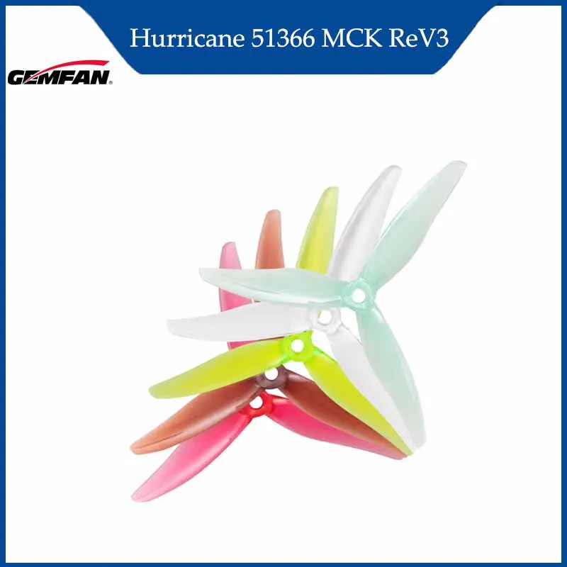 ใบพัด Gemfan Hurricane 51366 MCK ReV3 สำหรับมอเตอร์ 6S ความเร็วสูง KV 2306 2207 ใบพัด PC สำหรับมัลติโรเตอร์ เครื่องบินบังคับวิทยุ 2 คู่