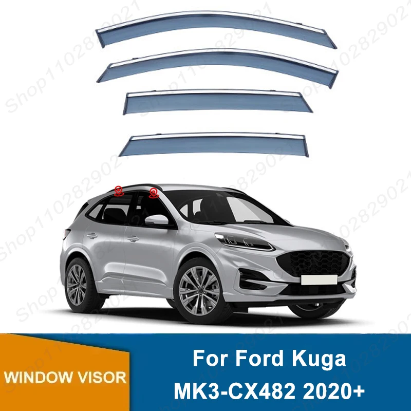 4Pcs Window Visor For Ford Kuga MK3-CX482 2020+ Weathershield Sun Rain Deflector Guard Car Window Deflector 2021 2022 2023 2024