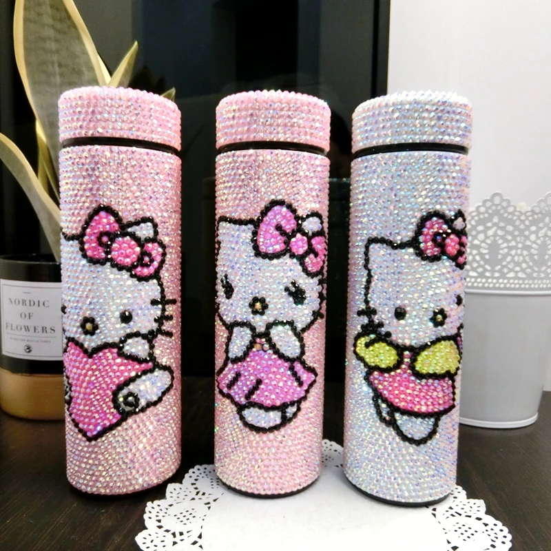 Sanrio Hello Kitty Kawaii Thermos Cup 500ml High Capacity Portable Korean Version Cartoon Diamond-encrusted Stainless Steel Mug