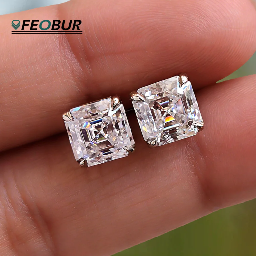 Kolczyki sztyfty z moissanitem o szlifie Asscher/Princess, 1CT, dla kobiet i mężczyzn, srebro próby 925, błyszczące diamenty laboratoryjne, antyalergiczne.