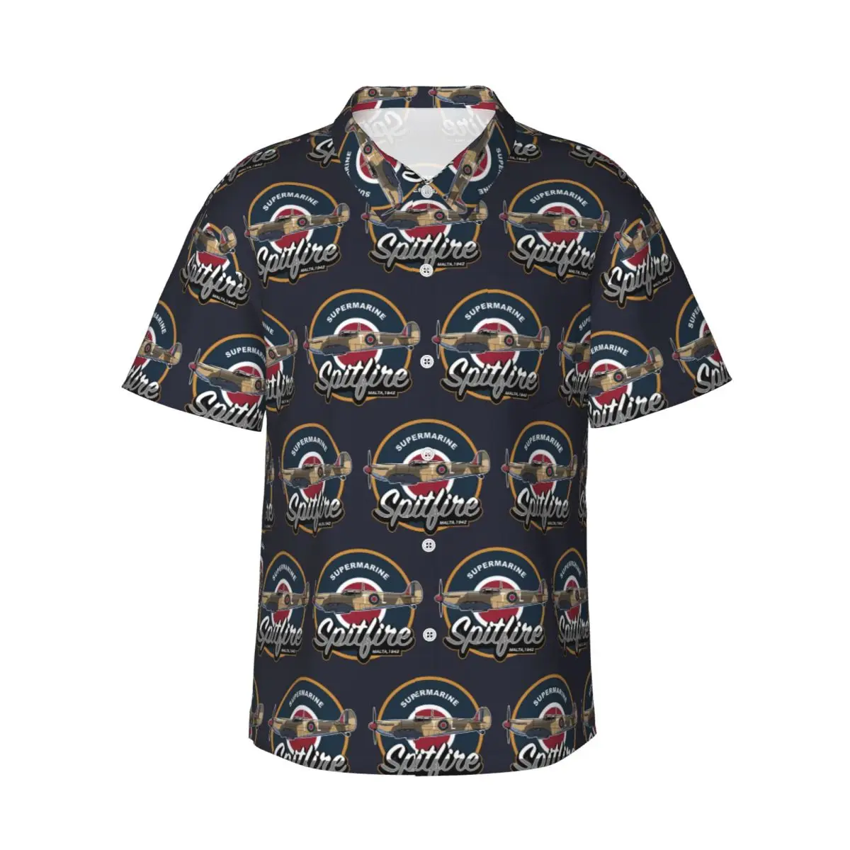 

RAF Supermarine Spitfire Fighter Aircraft Plane Airplane Men's Shirts Hawaiian Short Sleeve Shirt Funny Button Tops Summer Beach