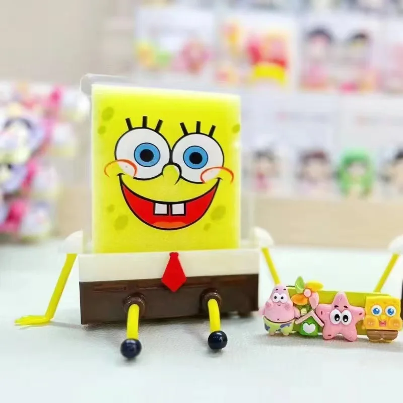 4 buah/set sikat cuci piring SpongeBob, spons perlengkapan dapur rak pengering sikat piring pembersih bantalan gosok dapat digunakan kembali