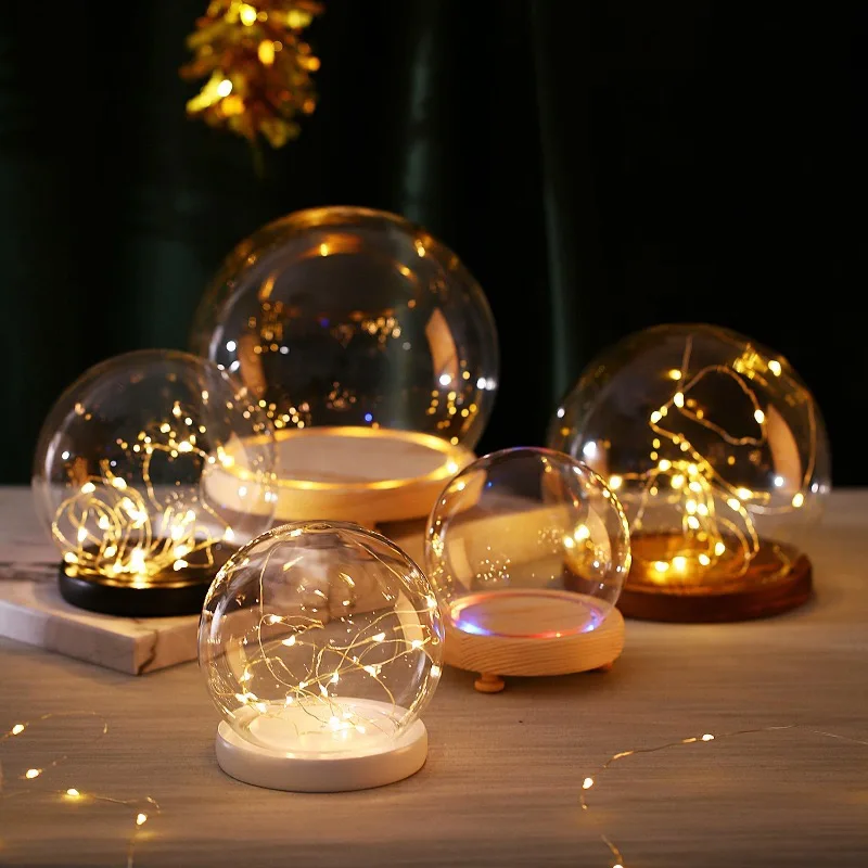 DIY pusta szklana kula śnieżna z oświetleniem LED promocyjny model dłoni opakowanie na prezent z kurzu lekka śnieżna kopuła kwiatowa z drewnianą podstawą — zdjęcie 7
