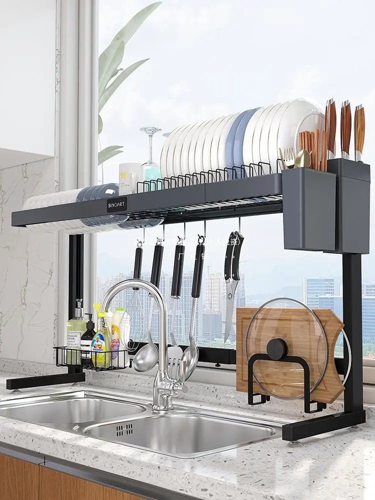 

Kitchen Shelves Sink Shelves Space Aluminum Household Bowls