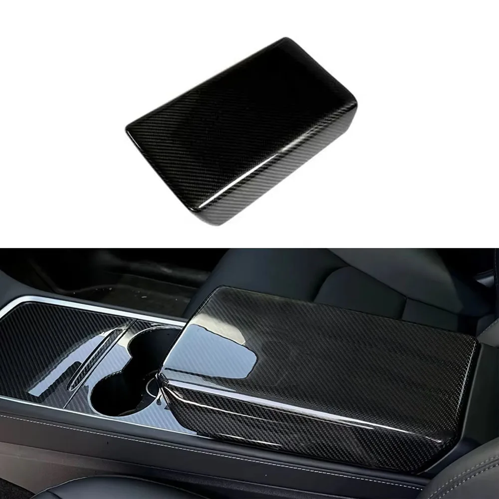 Carbon Fiber Central Control Armrest Box Cover for Tesla Model 3 Model Y 2016-2023