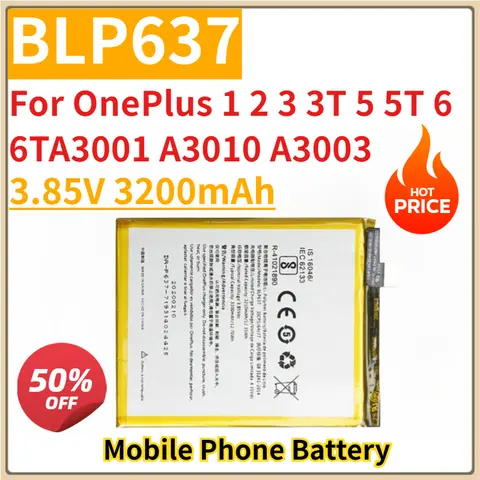 New Replacement Mobile Phone Battery 3.85V 3200mAh BLP637 for OnePlus 1 2 3 3T 5 5T 6 6TA3001 A3010 A3003