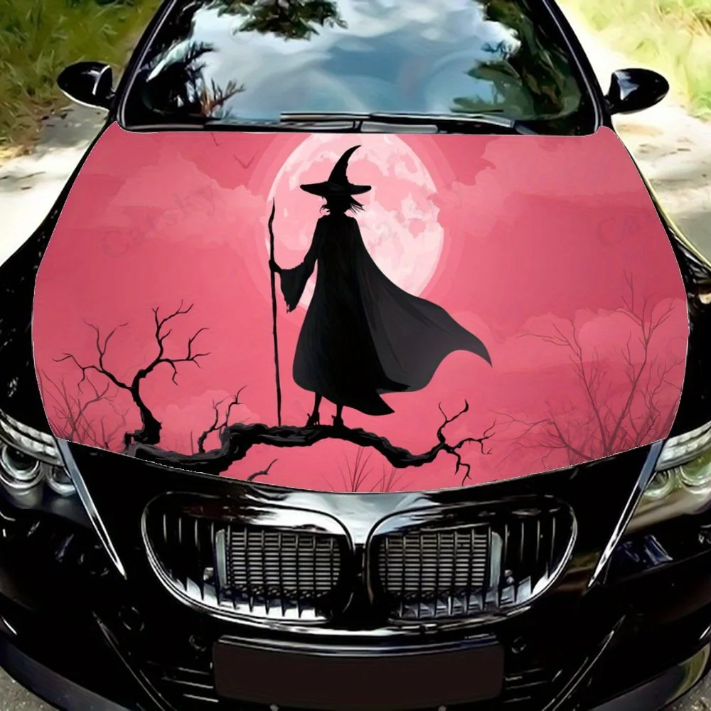 

Moonlit Witch Silhouette car hood stickers, waterproof self-adhesive, scratch resistant, easy to stick, durable car PVC stickers