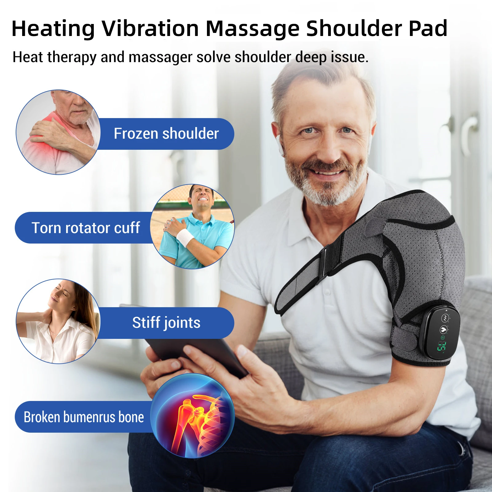 Masajeador de hombros con calefacción eléctrica, calefacción por vibración ajustable, cinturón de masaje para espalda, cuello y hombros, envoltura calentada para relajación muscular de brazos