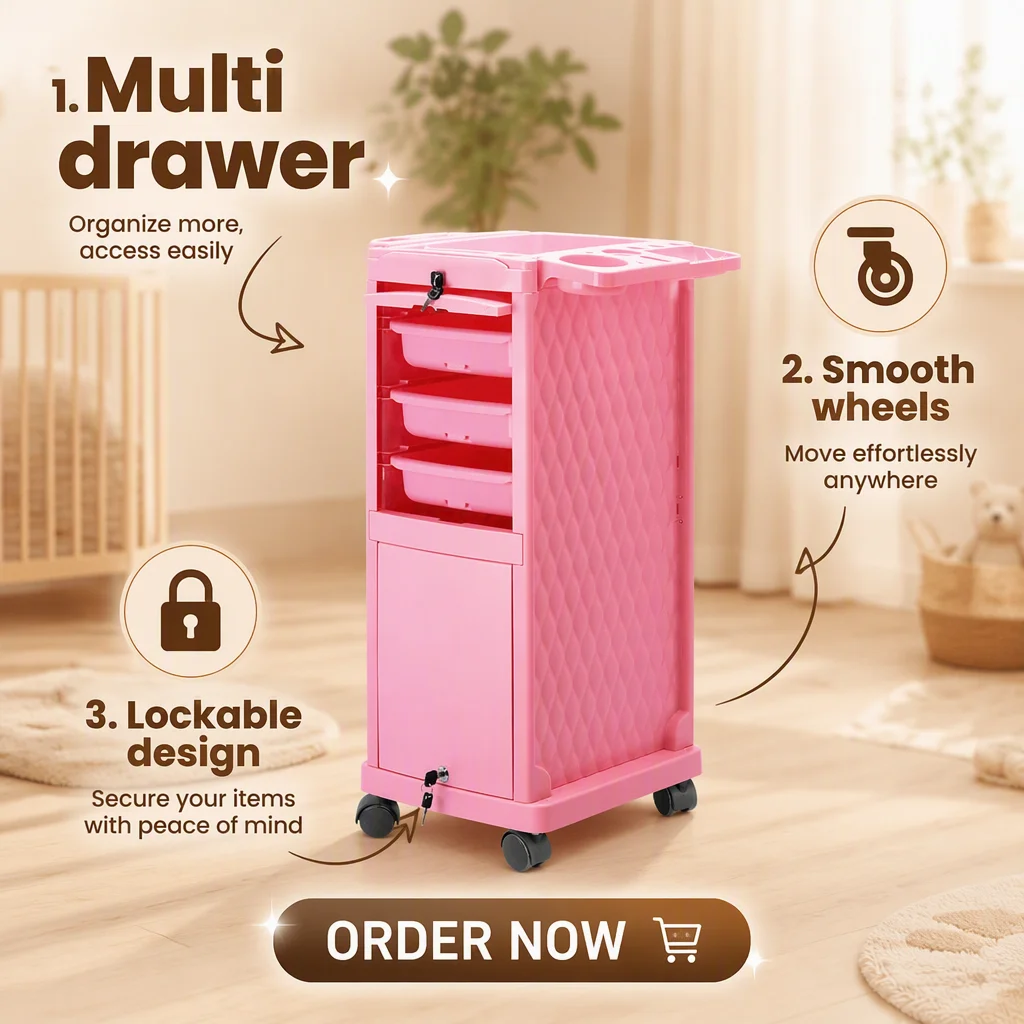 Modern Mobile Makeup Cases Hair Salon Hairdressing Tool Station Lock Practical Plastic Utility Bedroom Kitchen Workshop Hospital