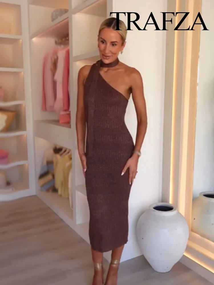 

HH 2025 Women's Summer Elegant Solid Scarf Collar Backless Decoration Sleeveless Dress Female Fashion Asymmetric Long Dress