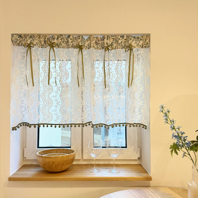 

Boho Kitchen Curtains Short Shabby Chic Lace curtain for Bedroom Handmade Valance Country Cottage Cafe Curtains Bohemian Wedding
