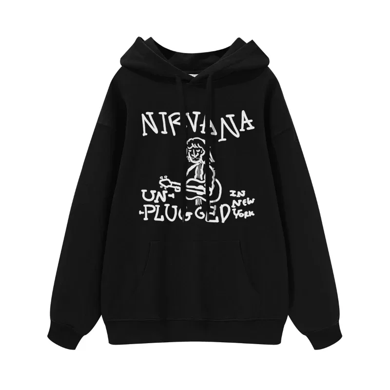 ACDC rock band digital print American street hip-hop punk Nirvana men's and women's hooded round neck hoodie