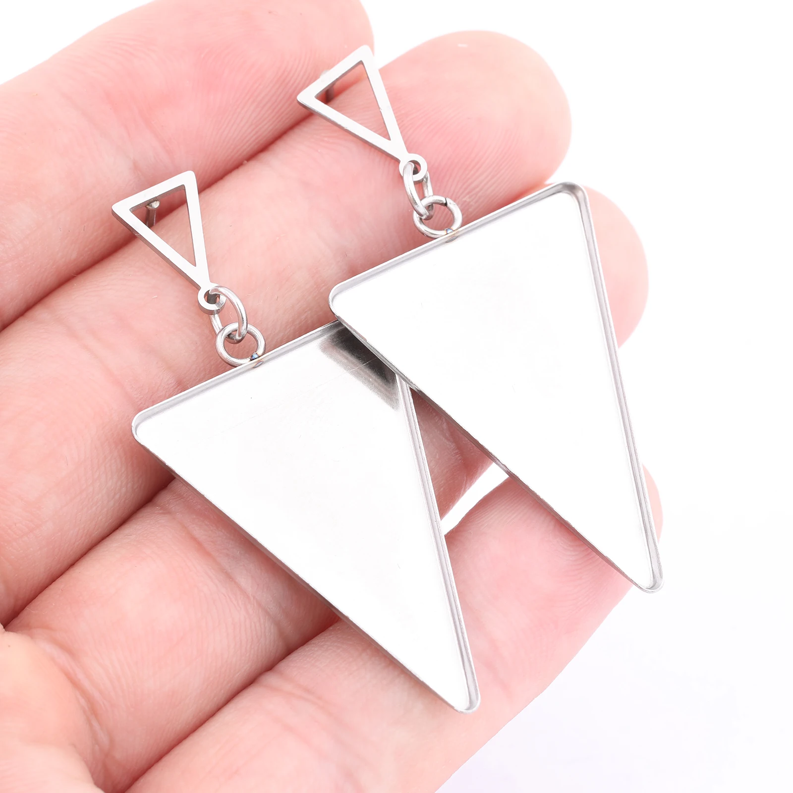 10pcs Stainless Steel 23x33mm Triangle Cabochon Earring Base Setting Blanks Diy Post Ear Findings For Jewelry Making Supplies