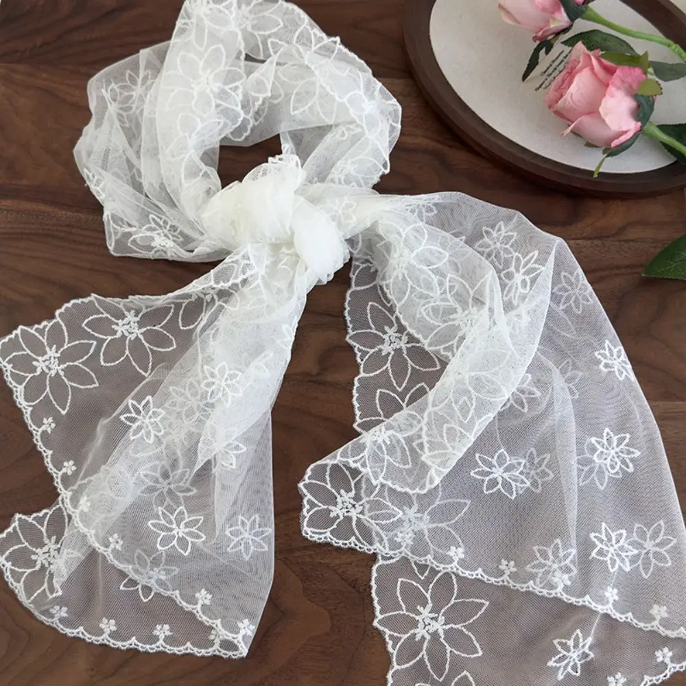 

Retro Embroidered Flower Lace Scarf Lightweight Long Sunscreen Shawl Breathable Mesh Silk Scarf Women